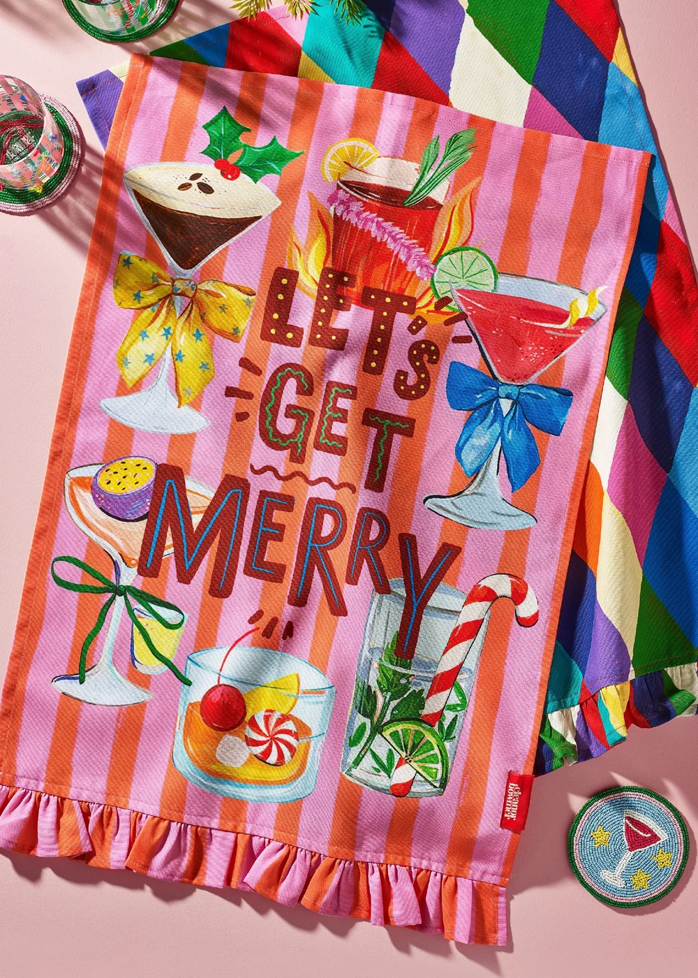 Eleanor Bowmer Let's Get Merry Cotton 50x70cm Kitchen Tea Towel Pack of 2 Bright - One Size Image 3