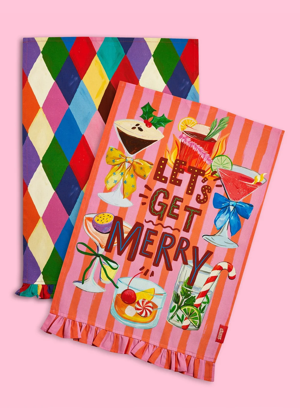 Eleanor Bowmer Let's Get Merry Cotton 50x70cm Kitchen Tea Towel Pack of 2 Bright - One Size Image 1