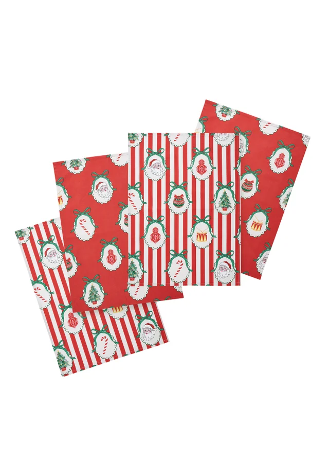 Catherine Lansfield Christmas Vintage Stripe Cotton 50x70cm Kitchen Tea Towel Pack of 4 Red