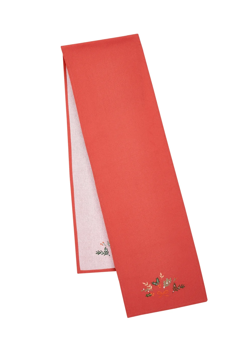 Catherine Lansfield Christmas Holly Stripe Cotton 32x220cm Dining Table Runner Cream / Red - One Size Image 1