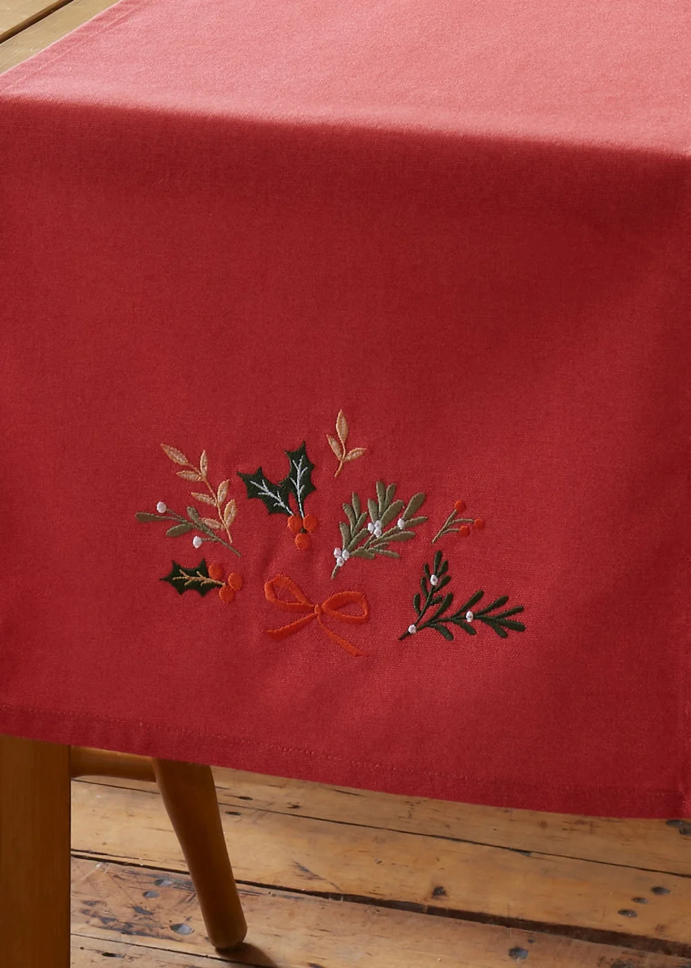 Catherine Lansfield Christmas Holly Stripe Cotton 32x220cm Dining Table Runner Cream / Red - One Size Image 3
