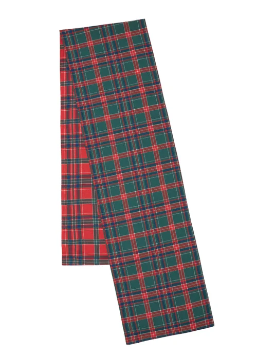 Catherine Lansfield Christmas Tartan Check Cotton Reversible 32x220cm Dining Table Runner Red / Green - One Size Image 2