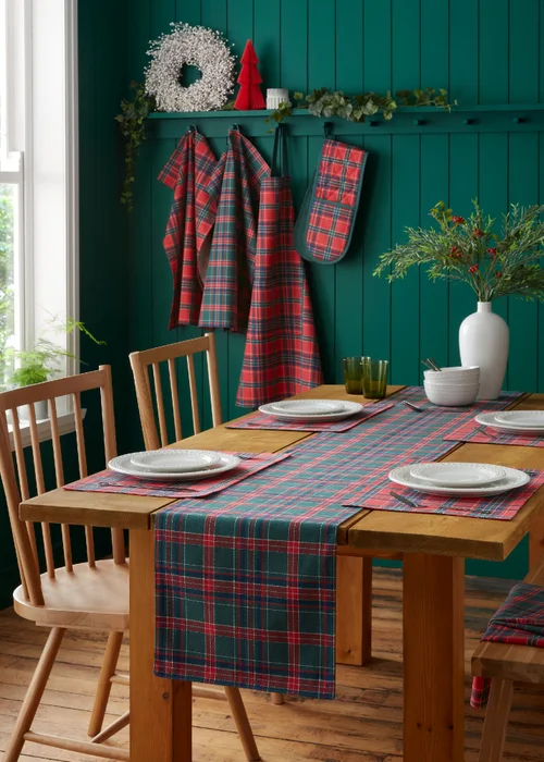 Catherine Lansfield Christmas Tartan Check Cotton Reversible 32x220cm Dining Table Runner Red / Green - One Size Image 4