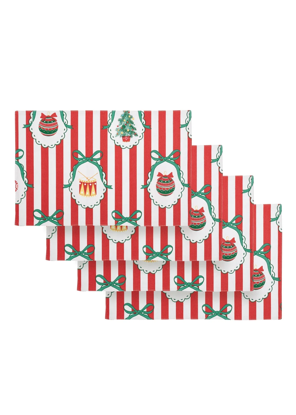 Catherine Lansfield Christmas Vintage Stripe Cotton 30x46cm Dining Placemat 4 Pack Red - One Size Image 1