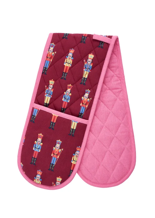 Catherine Lansfield Christmas Nutcracker Cotton Kitchen Double Oven Glove Plum - One Size Image 1