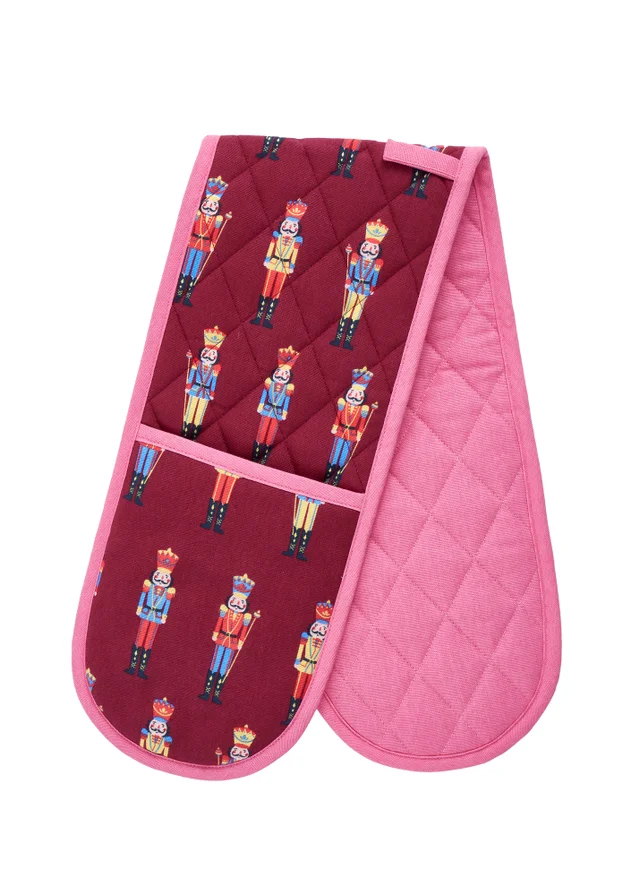Catherine Lansfield Christmas Nutcracker Cotton Kitchen Double Oven Glove Plum