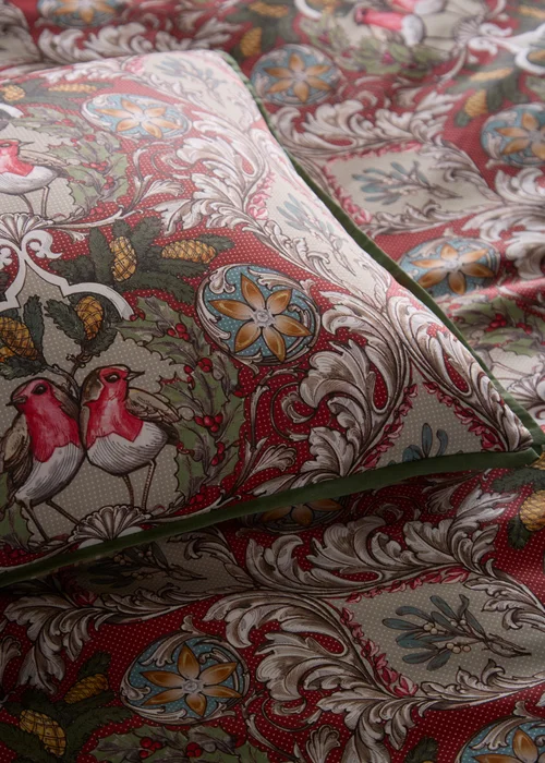 Laurence Llewelyn-Bowen Festive Robin Quilted Red Duvet Cover Set - Double Image 3