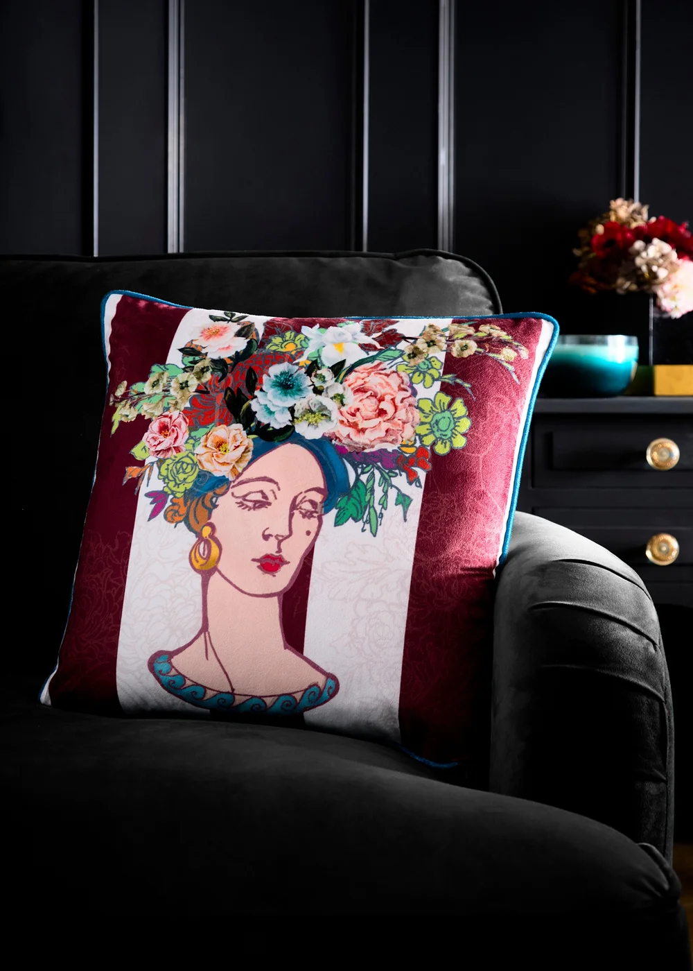 Laurence Llewelyn-Bowen Bouquet Lady Velvet Multi Colour Filled Cushion - 43W X 43D Image 1