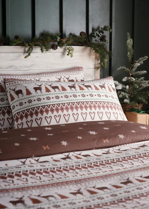 Fusion Christmas Fairisle Reversible Natural Duvet Cover Set - Single Image 2