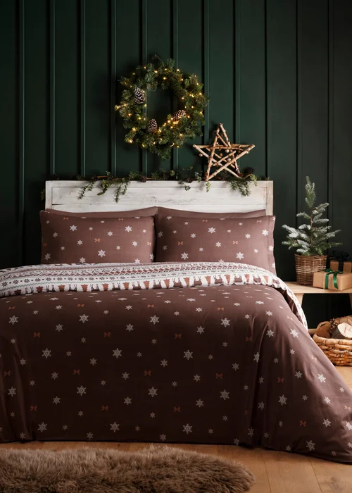 Fusion Christmas Fairisle Reversible Natural Duvet Cover Set - Single Image 4