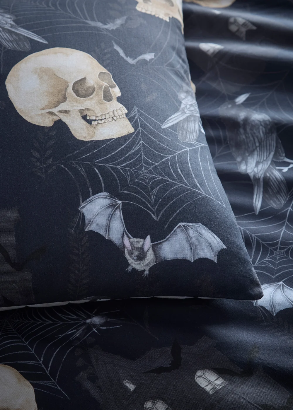 Fusion Gothic Skulls Digitally Printed Black Duvet Cover Set - Single Image 3