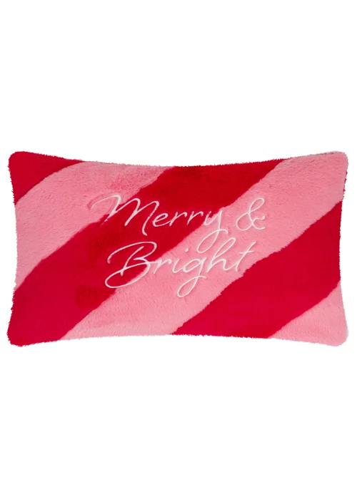 Furn Merry & Bright 30x50 Faux Fur Stripe Cushion Red/Pink - 30 x 50cm Image 2