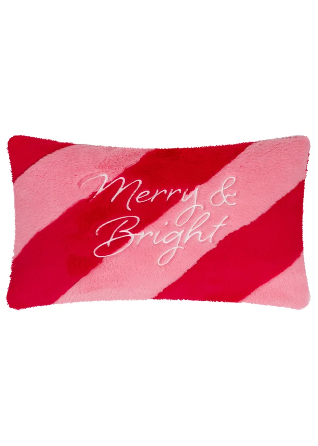 Furn Merry & Bright 30x50 Faux Fur Stripe Cushion Red/Pink