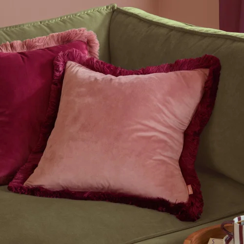 Furn Halo Fringed Velvet 50x50 Cushion Slipper/Burgundy - 50cm x 50cm Image 1