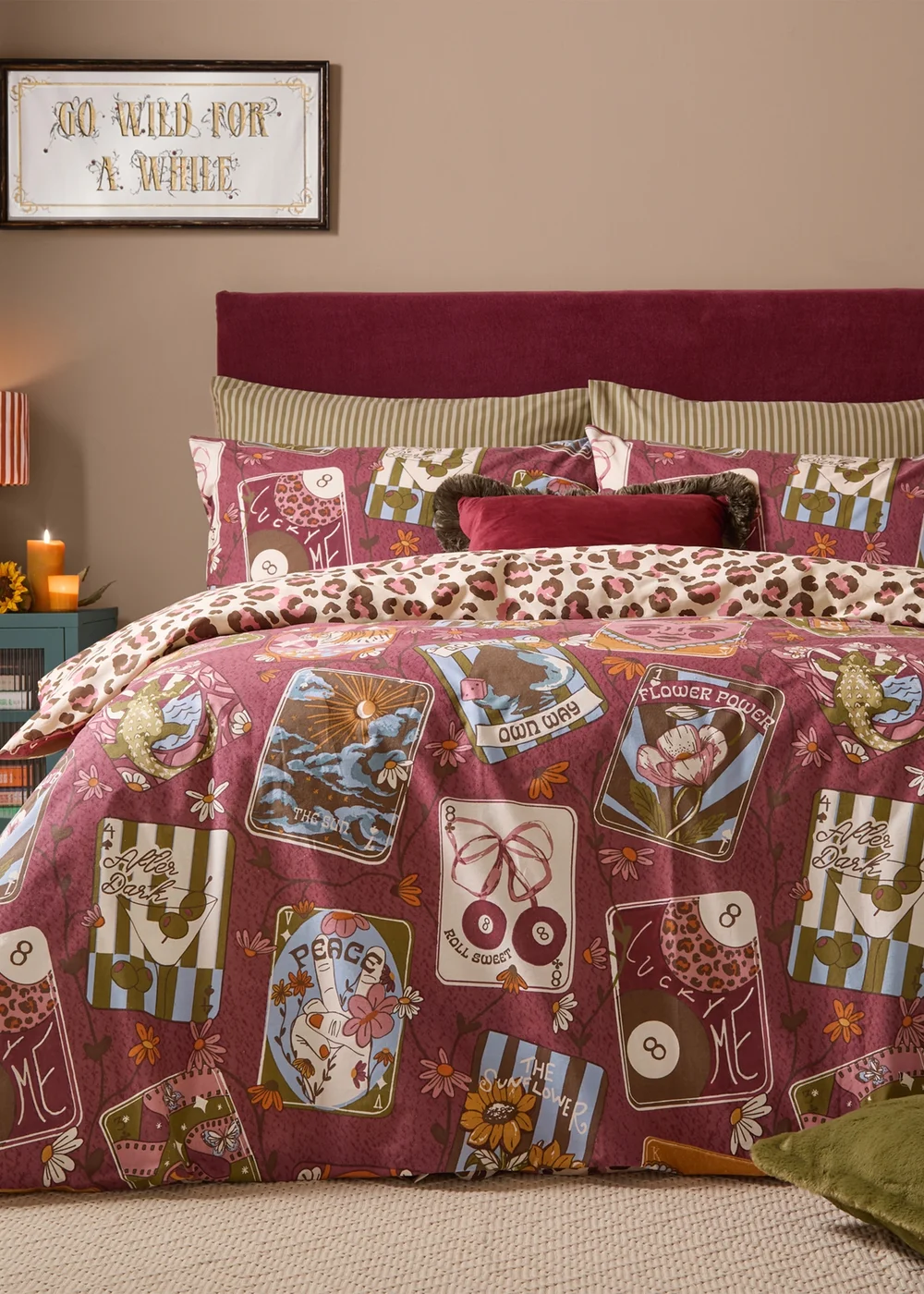 Furn Wild Card Double Reversible Duvet Set Burgundy - Single Image 1