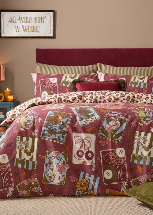 Furn Wild Card Double Reversible Duvet Set Burgundy - Single Image 1