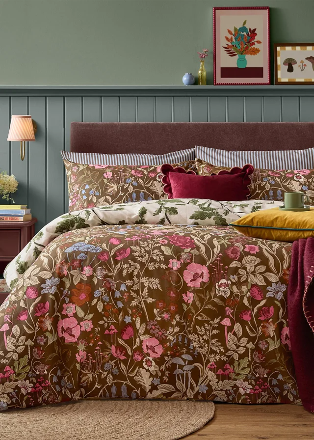 Furn Forest Bloom Double Reversible Duvet Set Chocolate