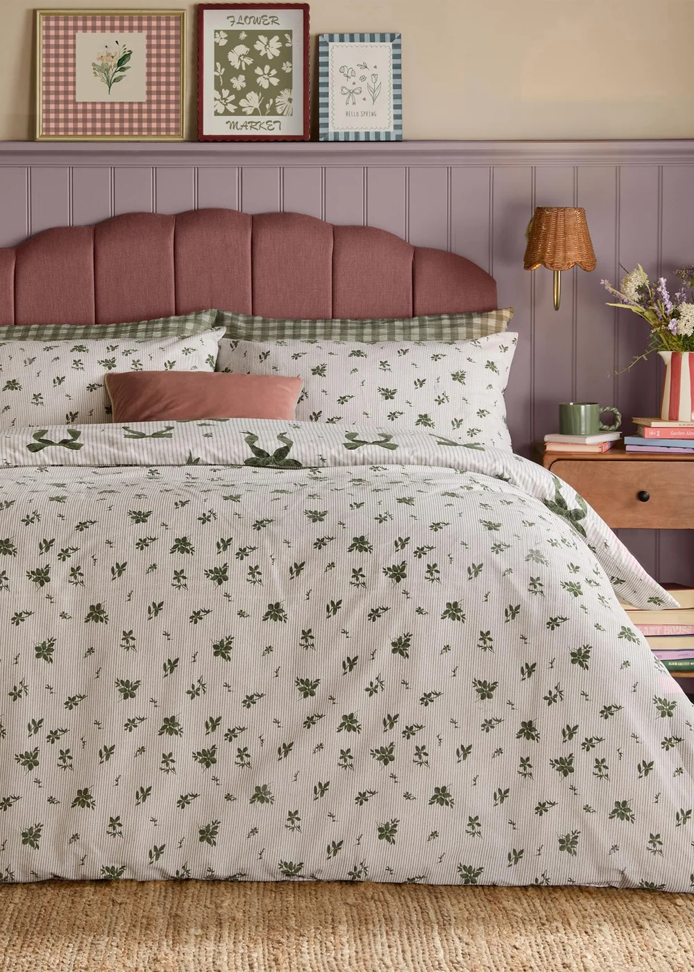Furn Belle Stripe Double Reversible Duvet Set Evergreen - Single Image 1