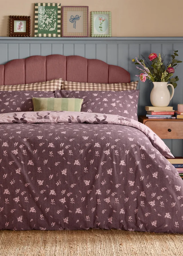 Furn Belle Stripe Single Reversible Duvet Set Rosewood