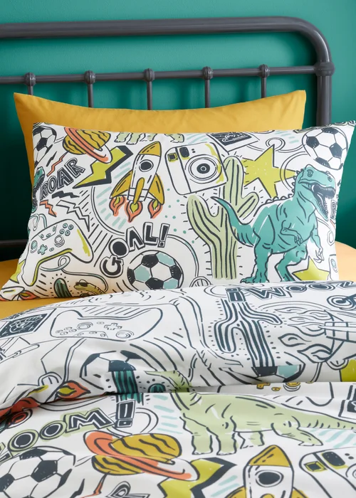 Bedlam Doodle Zoom Kids Reversible Multi Colour Duvet Cover Set - Single Image 2