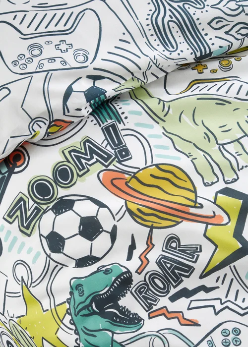 Bedlam Doodle Zoom Kids Reversible Multi Colour Duvet Cover Set - Single Image 3