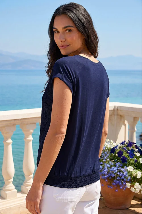 Roman Navy Lace Panel Stretch Jersey Top - 14 Image 3