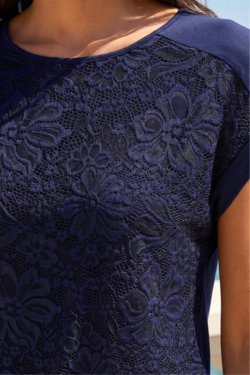 Roman Navy Lace Panel Stretch Jersey Top - 14 Image 4