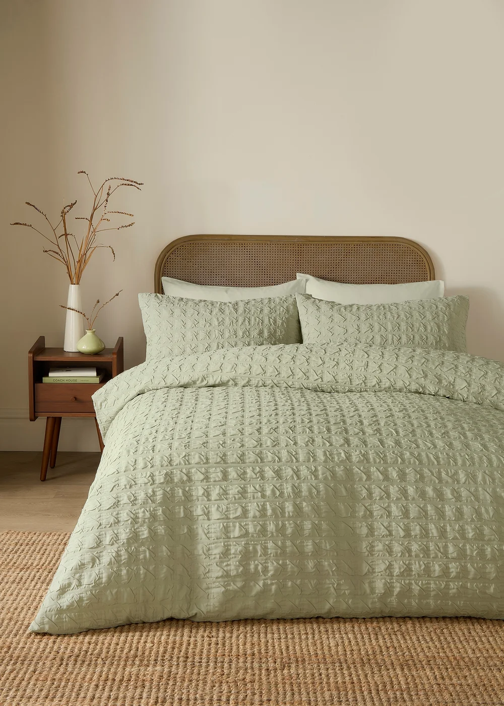 Serene Embossed Grid Textured Green Duvet Cover Set - Single Image 1