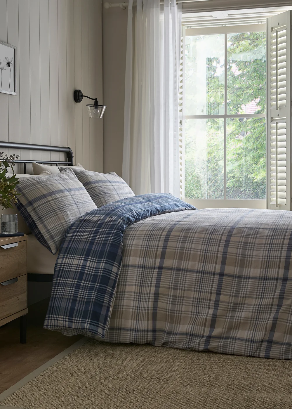 Dreams & Drapes Bennet Check Brushed Navy Duvet Cover Set - Single Image 1