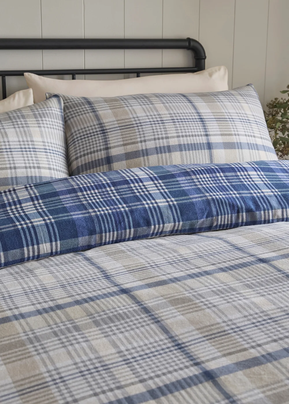 Dreams & Drapes Bennet Check Brushed Navy Duvet Cover Set - Single Image 2