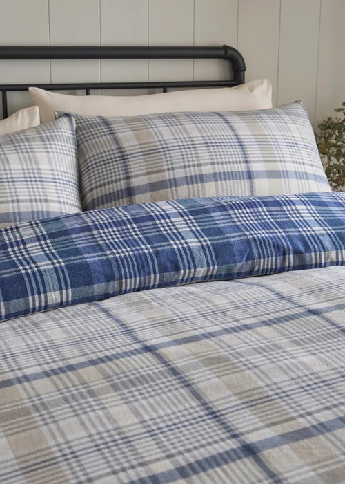 Dreams & Drapes Bennet Check Brushed Navy Duvet Cover Set - Single Image 2