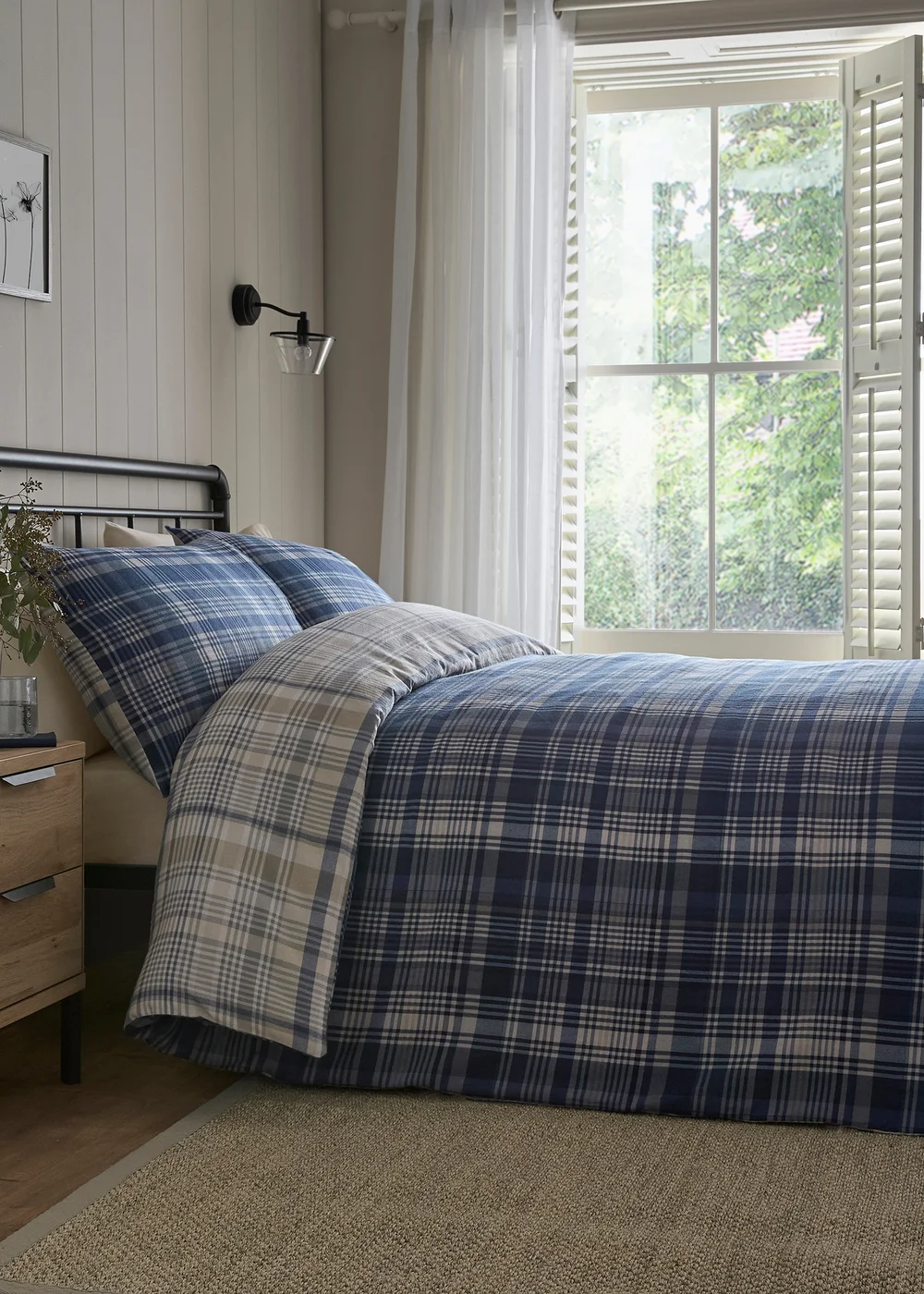 Dreams & Drapes Bennet Check Brushed Navy Duvet Cover Set - Single Image 4