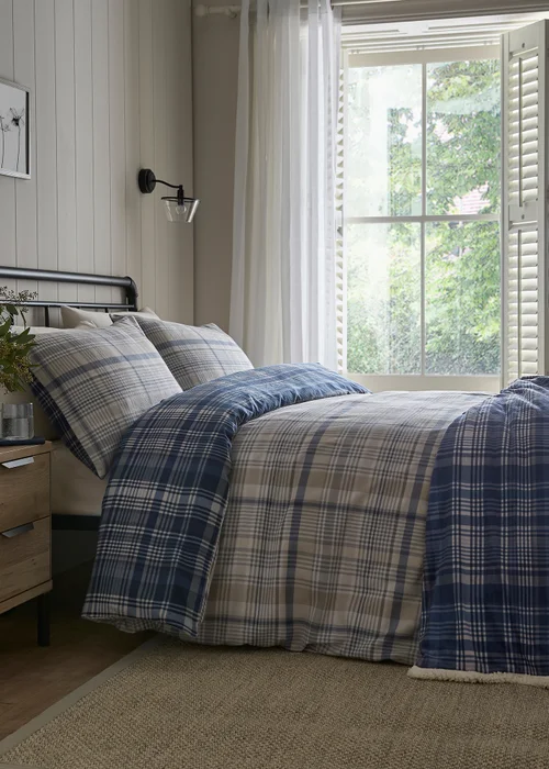 Dreams & Drapes Bennet Check Brushed Navy Duvet Cover Set - Single Image 5