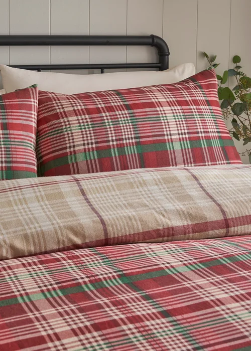 Dreams & Drapes Bennet Check Brushed Red Duvet Cover Set - Super king Image 2