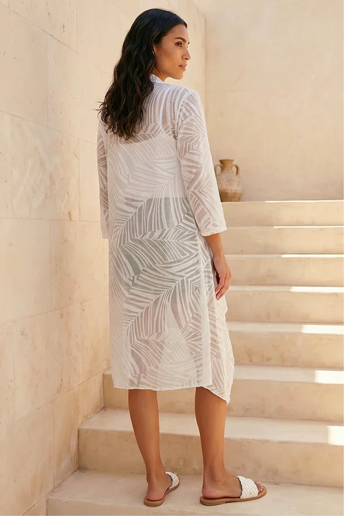 Roman White Mesh Burnout Longline Kimono - 16 Image 3