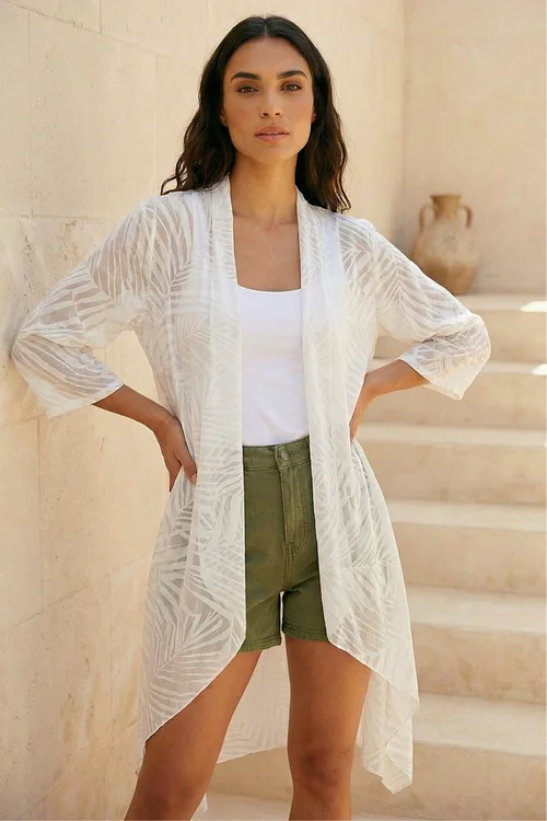 Roman White Mesh Burnout Longline Kimono - 16 Image 1