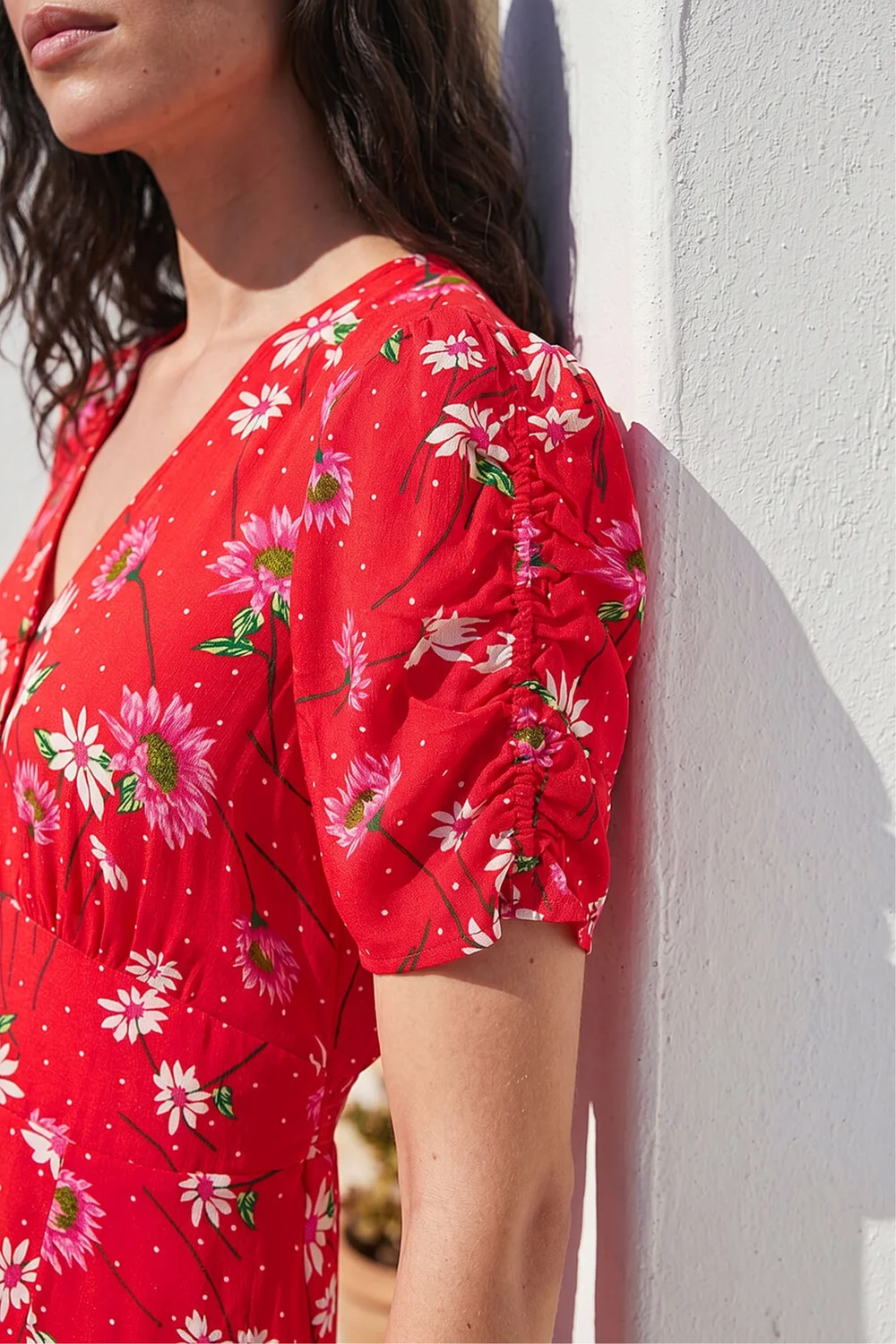 Roman Red Floral Ruched Sleeve Dress - 18 Image 4
