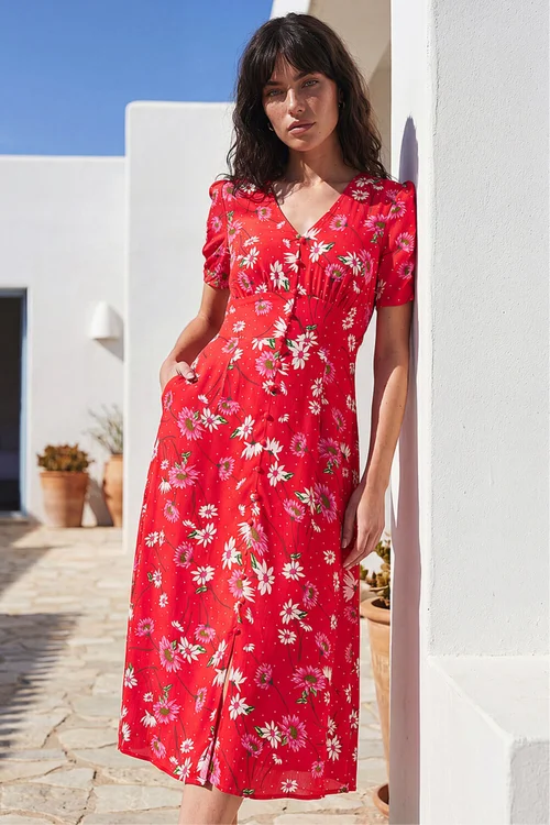 Roman Red Floral Ruched Sleeve Dress - 18 Image 1