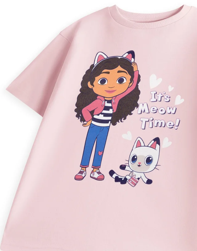 Vanilla Underground Gabby's Dollhouse Girls Pink Its Meow Time T-Shirt (18m-4y)