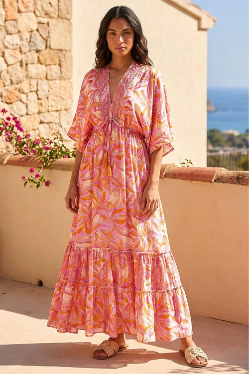 Roman Pink Floral Boho Maxi Dress - 10 Image 1