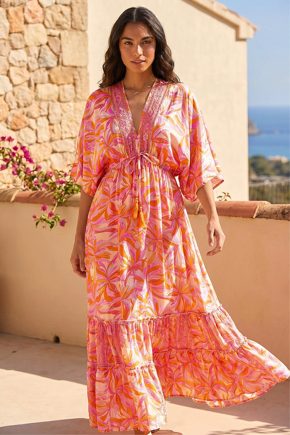 Roman Pink Floral Boho Maxi Dress - 10 Image 2