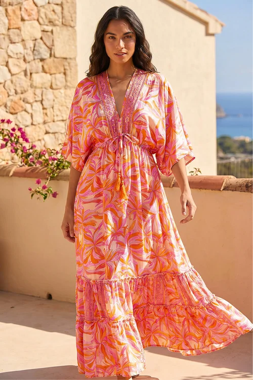 Roman Pink Floral Boho Maxi Dress - 10 Image 2