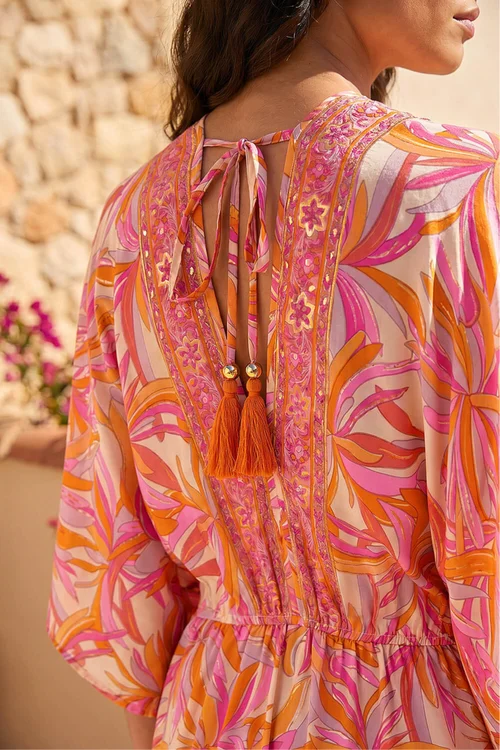 Roman Pink Floral Boho Maxi Dress - 10 Image 4