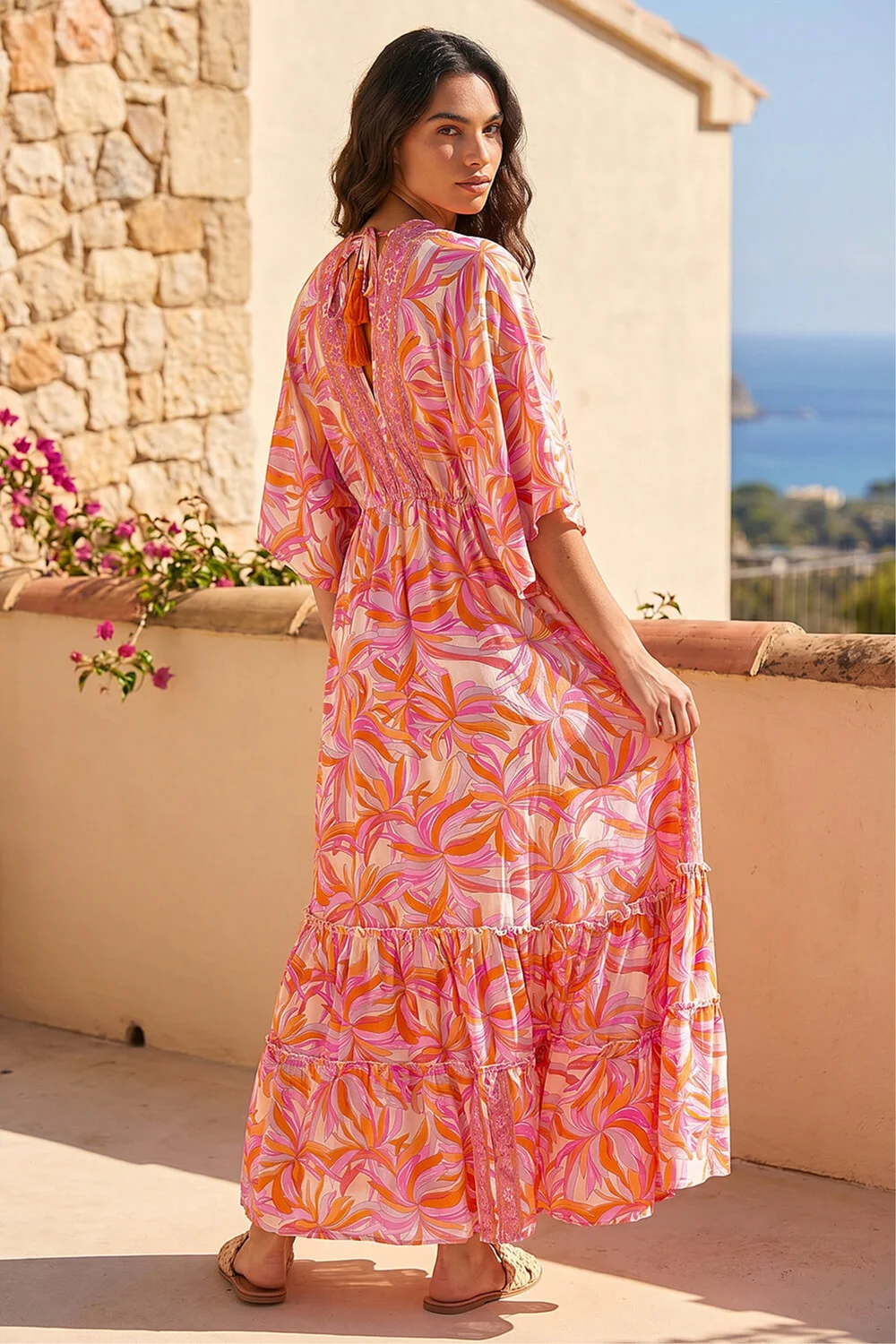 Roman Pink Floral Boho Maxi Dress - 10 Image 3
