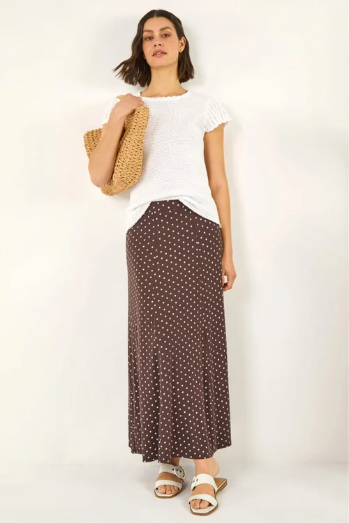 Roman Chocolate Polka Dot Midi Skirt - 10 Image 3