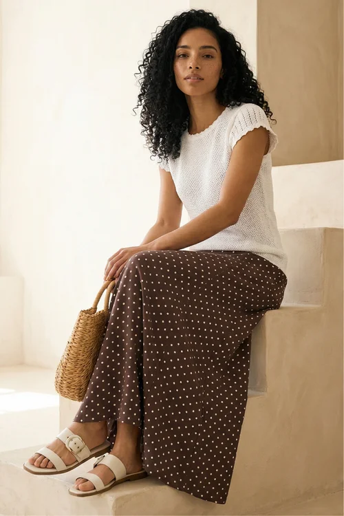 Roman Chocolate Polka Dot Midi Skirt - 10 Image 1