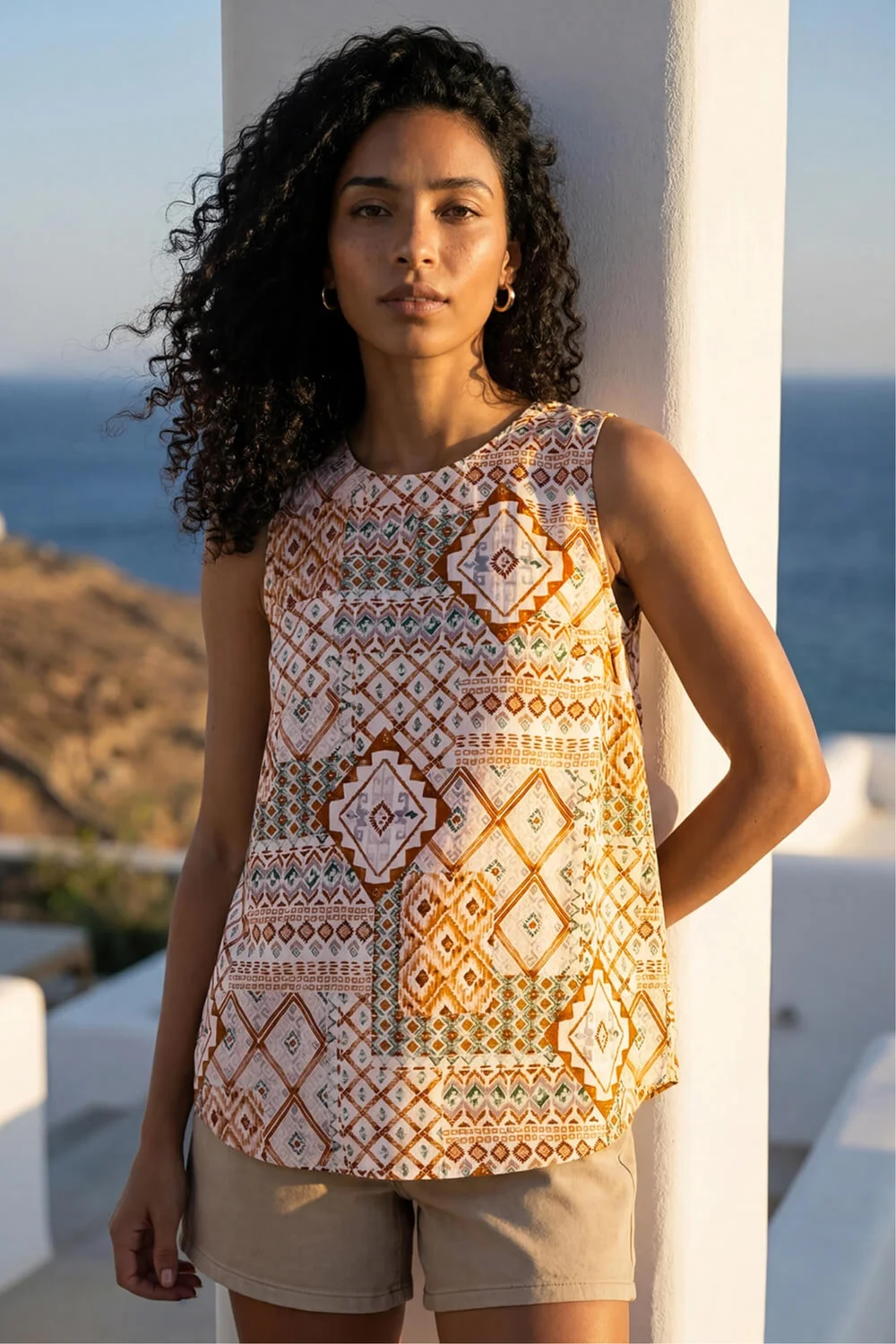 Roman Camel Patchwork Geometric Vest Top - 20 Image 2