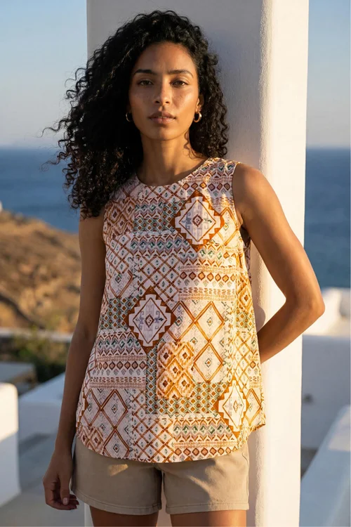 Roman Camel Patchwork Geometric Vest Top - 20 Image 2