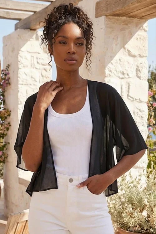 Roman Black Chiffon Cape Cropped Bolero - 20 Image 1
