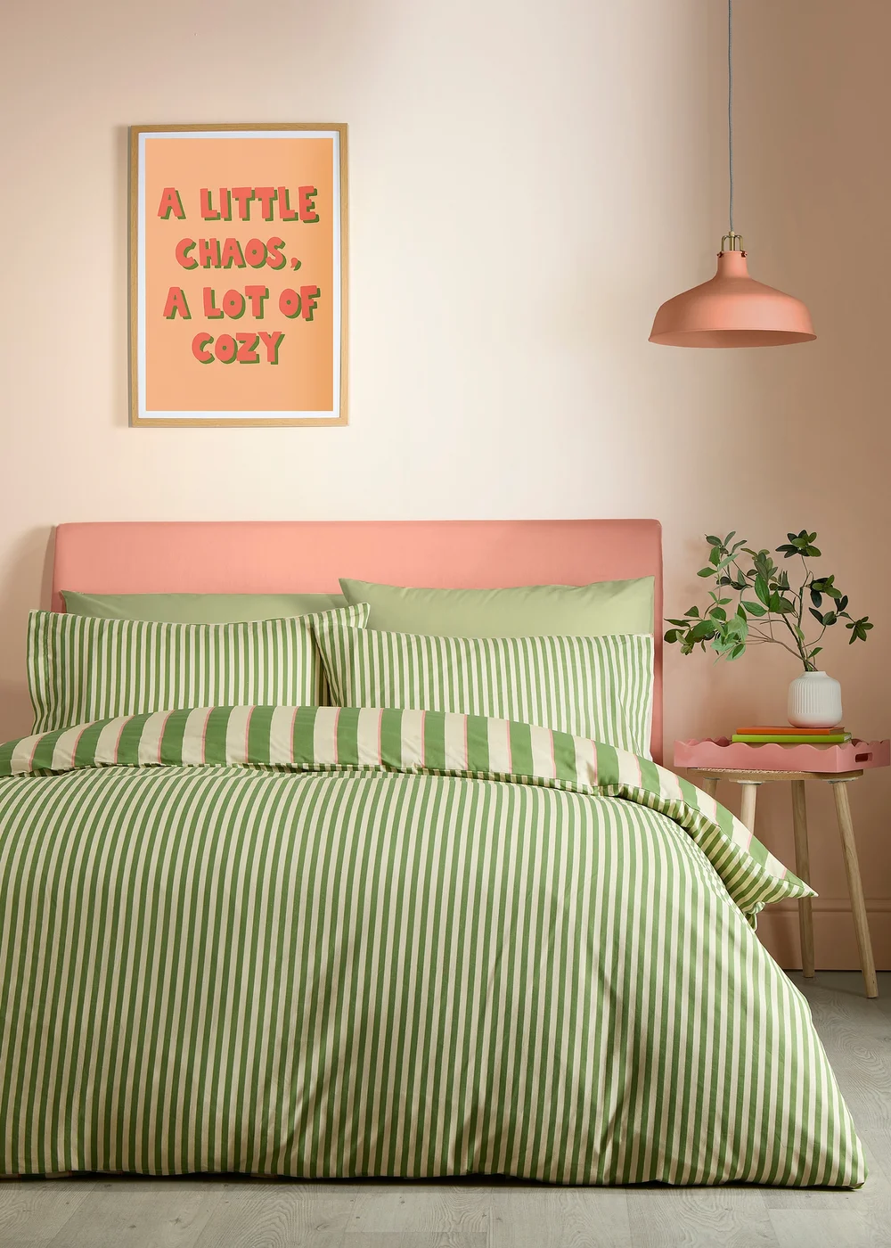 Fusion Bold Stripe Digitally Printed Green Duvet Cover Set - Single Image 4